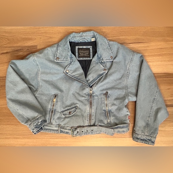 Levis Jacket Women's XL Blue Cropped Denim Moto - Picture 7 of 11